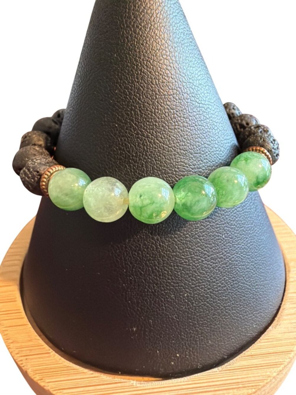Lava Stone Green Aventurine Beaded Bracelet Stretch Silver Tone Adj Sitting 6"